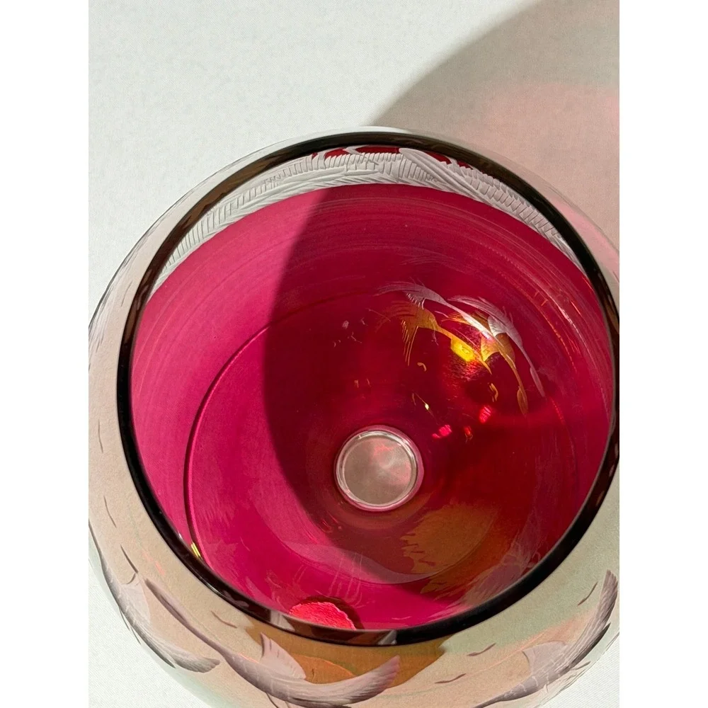 Echt‎ Kristall Ruby Red Cut to Clear Glass Brandy Snifter Vase Stag Ducks Forest
